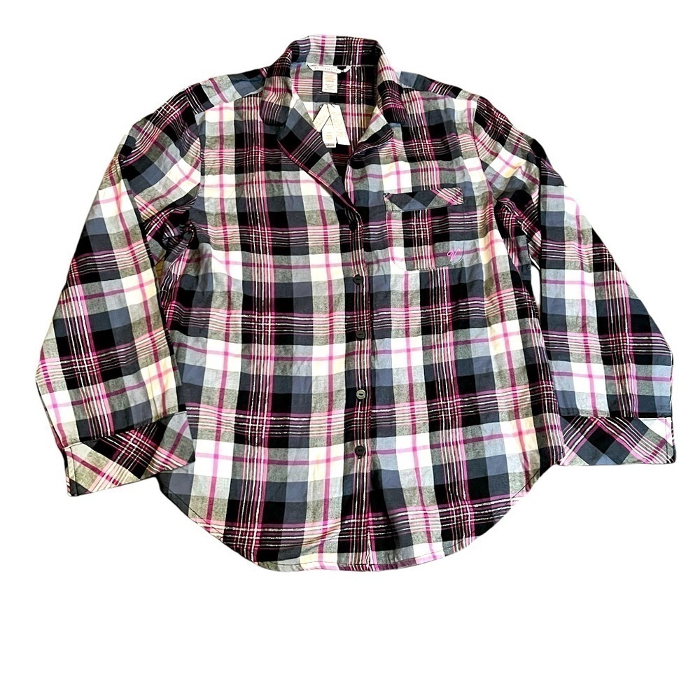 Victoria’s Secret Plaid Long Sleeve Pajama Top Womens Size XS Red White